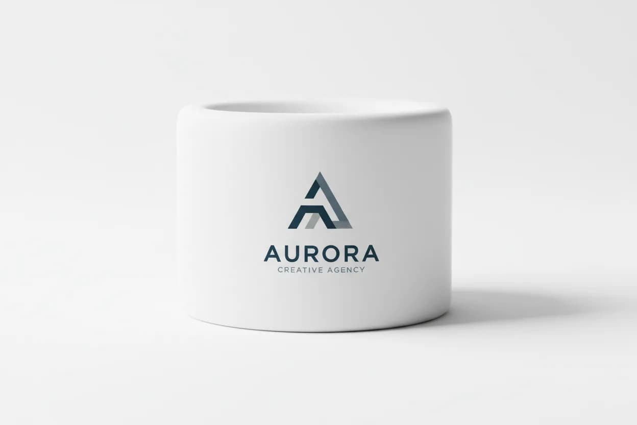 Белое цилиндрическое основание шара с логотипом креативного агентства «AURORA»